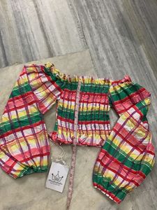 Colorful Plaid Smocked Off-Shoulder Top
