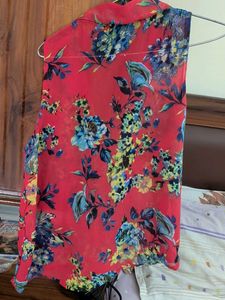 Red Floral Sleeveless Blouse