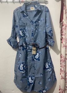 Blue Floral Button-Up Shirt Dress