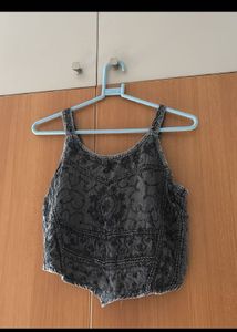 Embroidered Grey Sleeveless Top