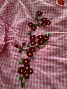 Pink Checkered Embroidered Top