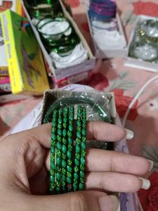 Green Stone Bangles Set 2.8
