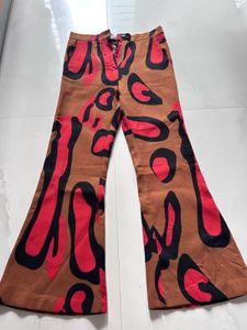 Brown &amp; Red Abstract Print bootcut Pants
