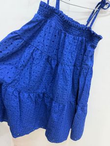 Blue Broderie Tiered Mini Dress