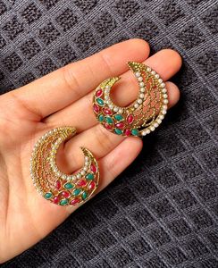 Gold Earrings with Red & Green Stones