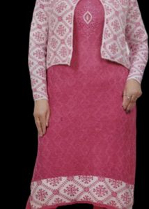 Pink Knit Kurti with Cardigan