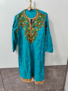 Embroidered Teal Kurta (small rip backside lower)