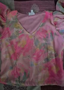 Chic Pink Floral Puff Sleeve Top