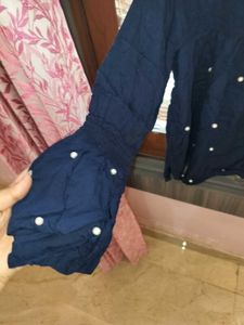 Chic Navy Blue Top with Pearl Accents