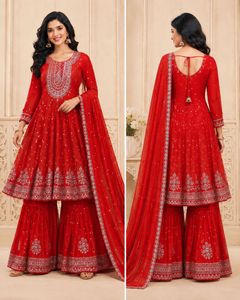Stunning Red Embroidered sharara set for partywear
