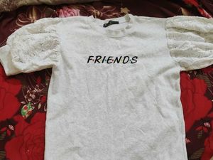 Grey Friends Sweatshirt with Lace Sleeves