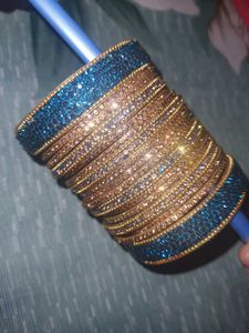 Exquisite Blue &amp; Gold Stone Bangles 1hand