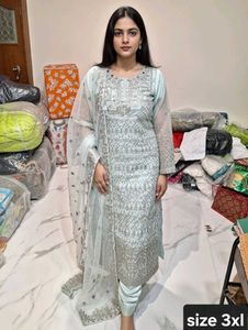 Elegant Salwar Bottoms - Light Blue 3pc 3xl