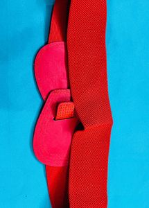 Red Elastic Belt with Faux Leather Detail