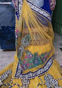 Elegant Yellow &amp; Blue Lehenga Choli Set