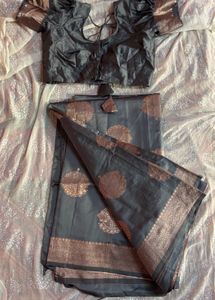 Grey Silk Saree with Stitched Blouse (women’s)
