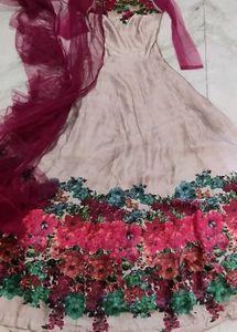 Elegant Floral Print Ethnic Gown