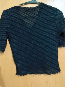 Sheer Striped V-Neck Top