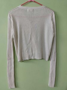 Cream Ribbed Button-Up Cardigan