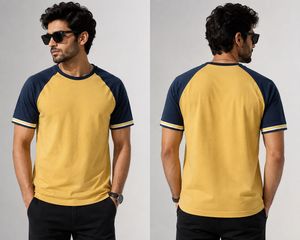 Blue Saint Men's Yellow & Black Raglan Tee