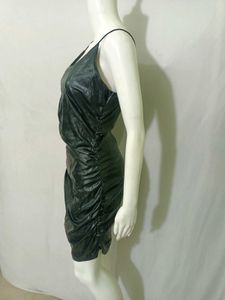 Black Faux Leather Ruched Sexy Mini Dress Large