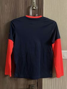 Unisex Navy &amp; Orange Long Sleeve Sports T-Shirt