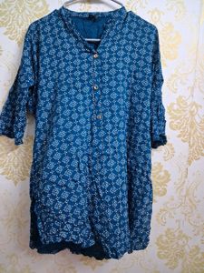 Blue Printed Short Kurta