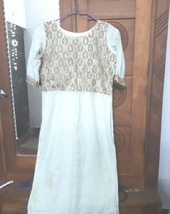 Off White Jute Kurta with Net design