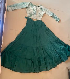 Teal Tiered Skirt &amp; Tie-Dye Crop Top