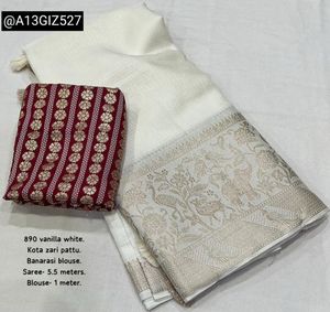 Elegant Vanilla White Kota Saree