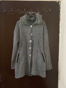 Chic Striped Faux Fur Collar Jacket
