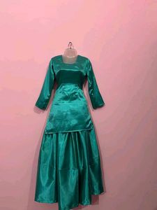 Elegant Teal Satin Kurta Skirt Set