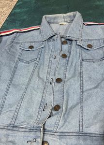 Blue Denim Jacket with Stripe Details