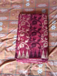 Maroon &amp; orange and black Floral Printed Saree wit