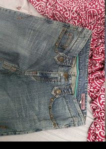 Women's Blue Denim Jeans with Lace Detail