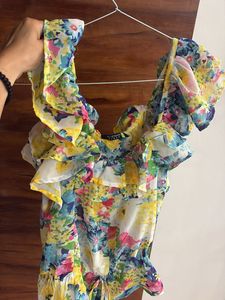 Boho Floral Ruffle Crop Top