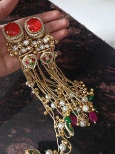Exquisite Traditional Kundan & Pearl Ear Chain