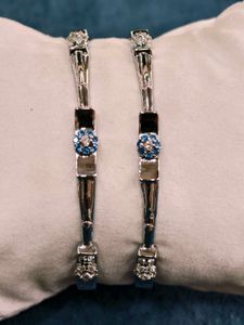Exquisite Diamond and Sapphire pure silver Bangles