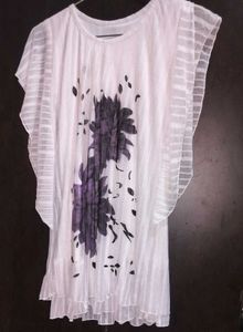 White Sheer Sleeve Tunic with Floral Print