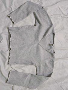 Grey V-Neck Long Sleeve Top