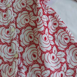 Red Floral embroidered Button-Up Shirt 🎀
