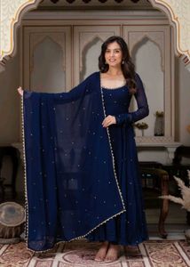 Navy Blue Long Anarkali Dress for Women