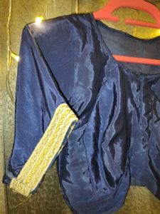 Navy Blue Bolero Blouse with Gold Trim