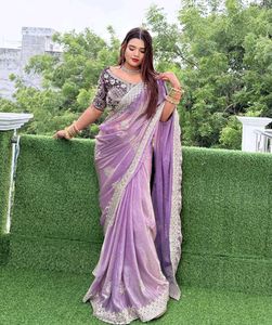 Elegant Lavender Embroidered Saree