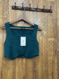 Trendy Ribbed Square Neck Button-Up Crop Top