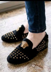 Black Studded Loafers with Medusa Accent