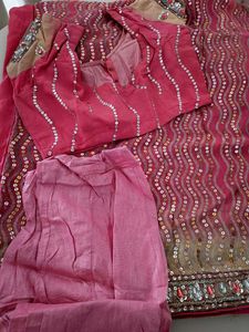Rose Pink Saree Chiffon With Blouse