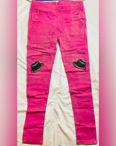 Pink Skinny Jeans with Unique Knee Patches