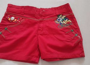 ❤️ Red Minnie Mouse Printed Denim Shorts ✨