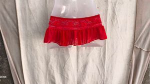 68209. Red Lace Trimmed Ruffled Mini Skirt